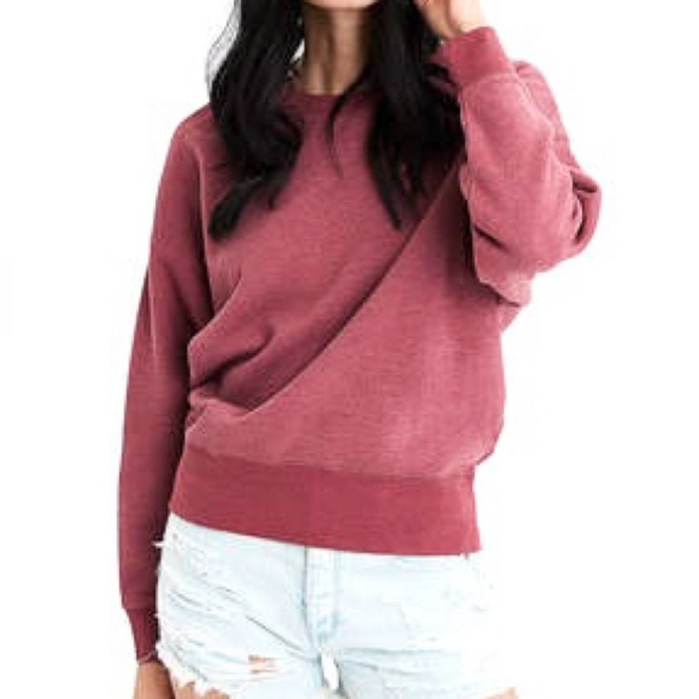 AMERICAN EAGLE Dusty Rose Crew Neck Cotton Blend Sweatshirt